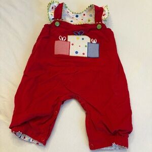 Vibrant Vintage Red Kids Overalls with Gift Design